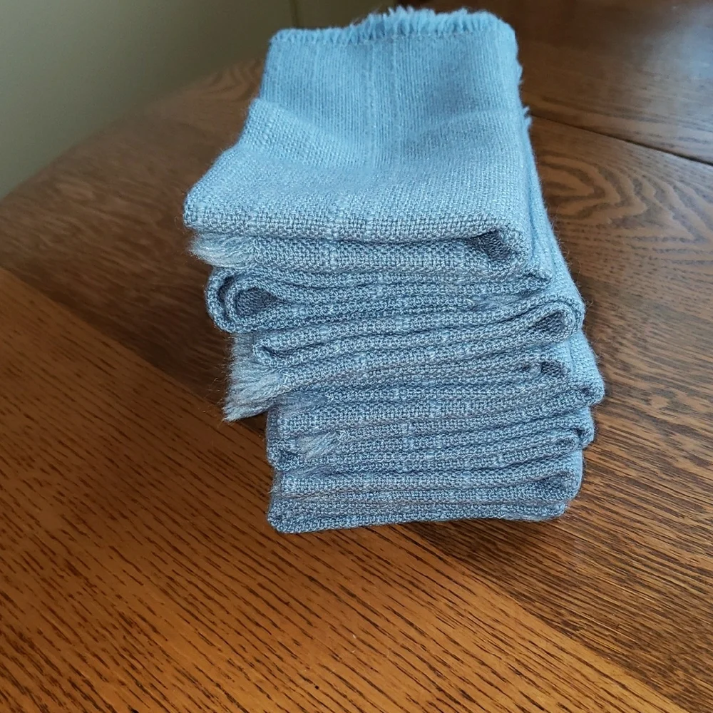 Vtg- Set (8) of Blue Fringed Napkins